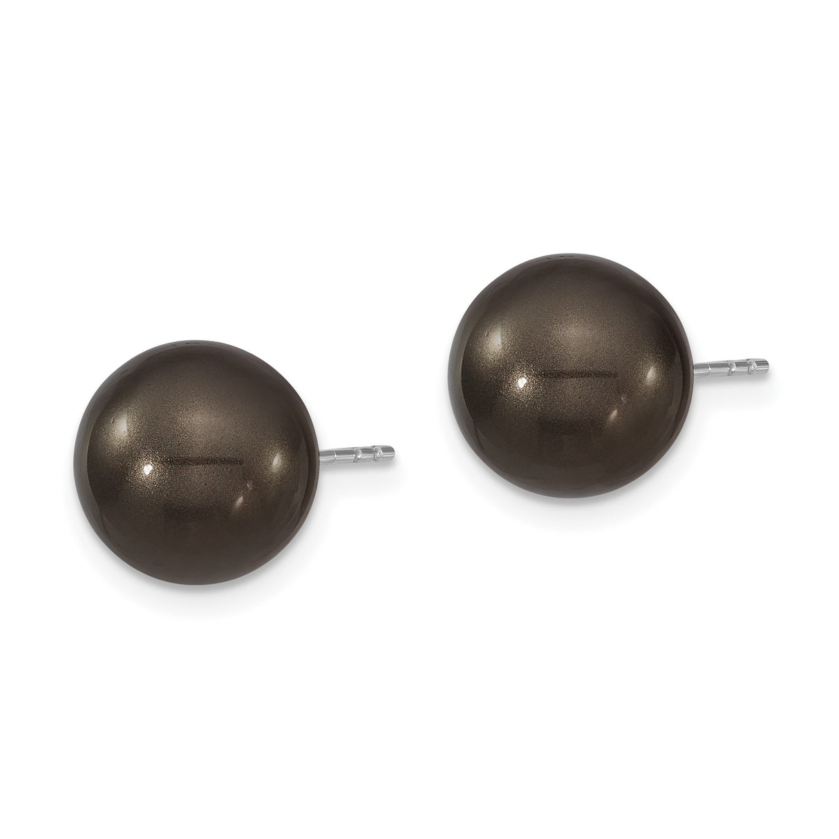 Sterling Silver Stud Earrings with Round Black Shell, Smooth Polish, Minimalist Unisex Design