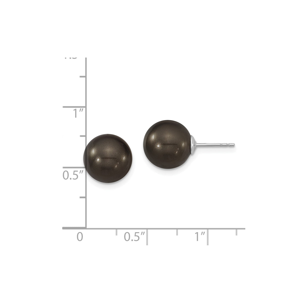 Sterling Silver Stud Earrings with Round Black Shell, Smooth Polish, Minimalist Unisex Design