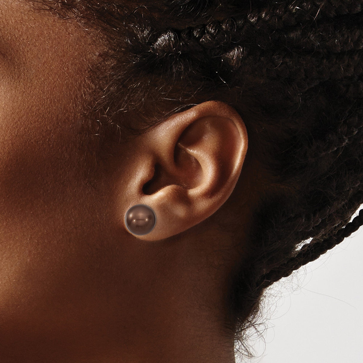 Sterling Silver Stud Earrings with Brown Shell Pearls, Polished Minimalist Style for Women