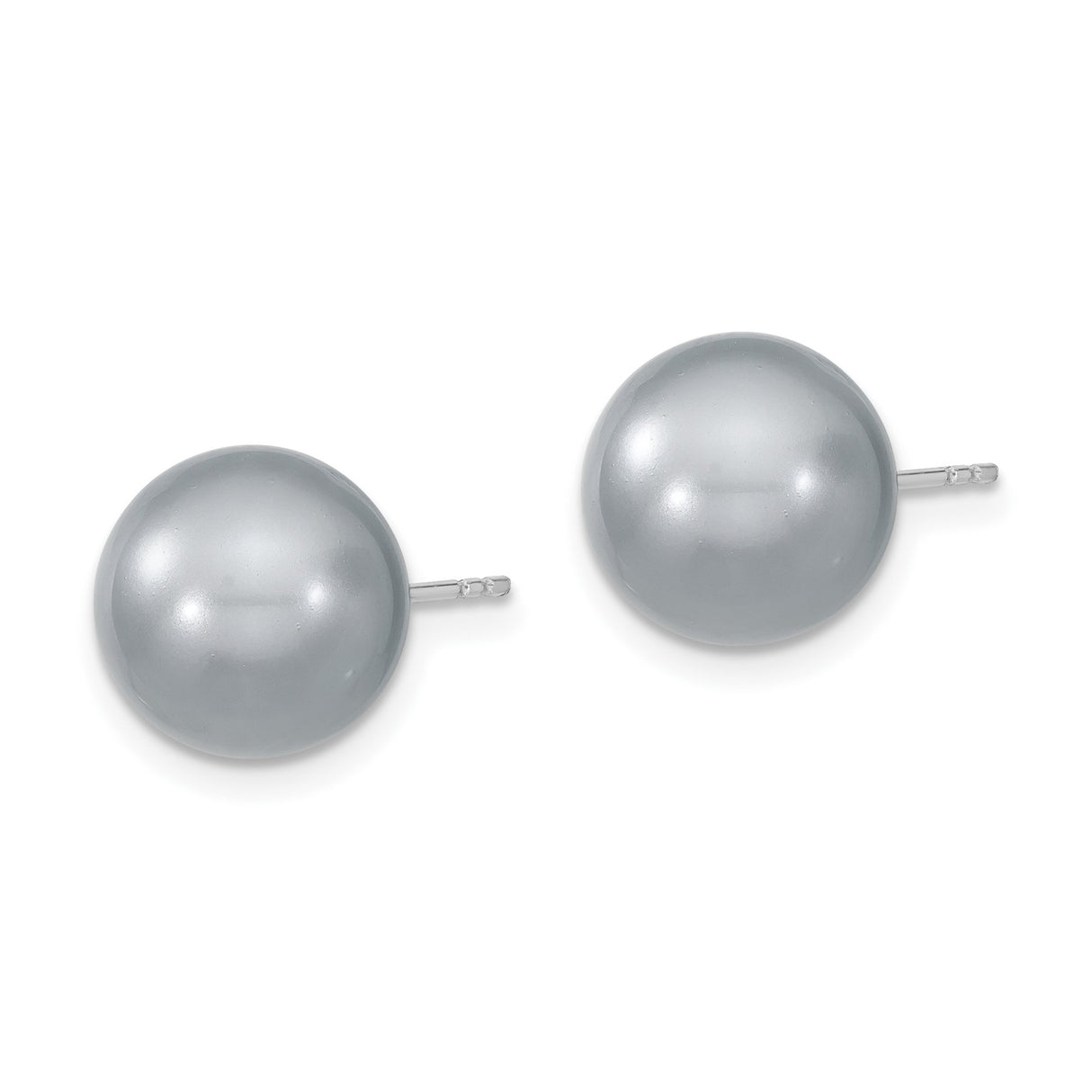 Sterling Silver Stud Earrings with Gray Simulated Shell Pearls, Minimalist Style for Women