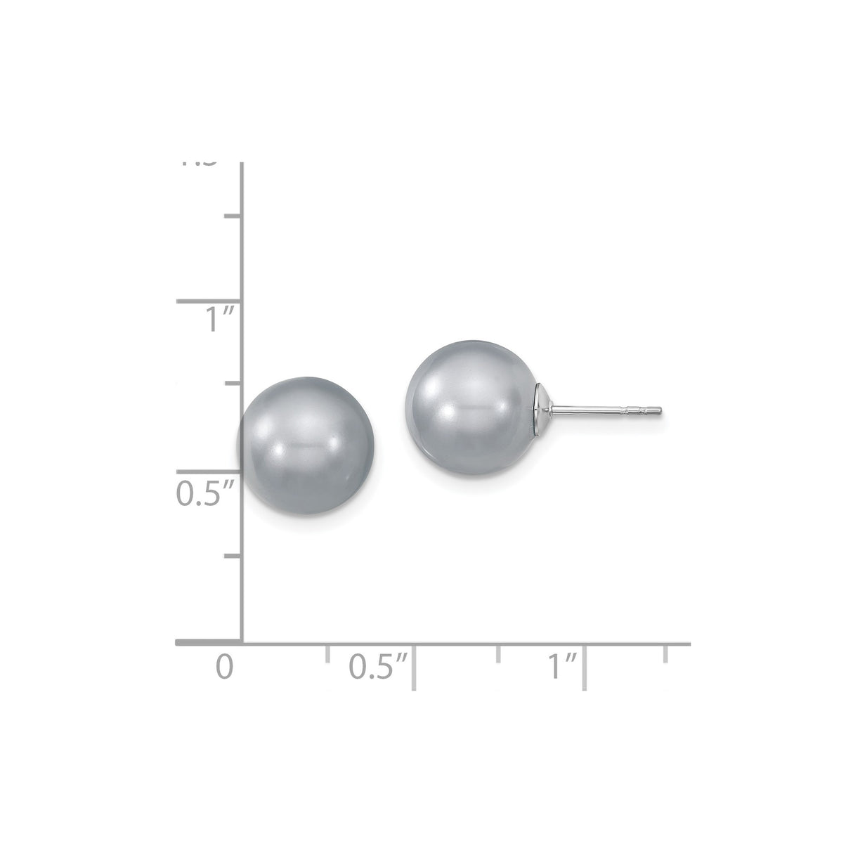 Sterling Silver Stud Earrings with Gray Simulated Shell Pearls, Minimalist Style for Women
