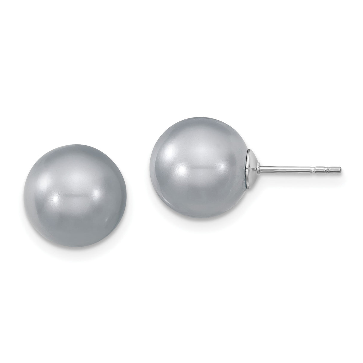 Sterling Silver Stud Earrings with Gray Simulated Shell Pearls, Minimalist Style for Women