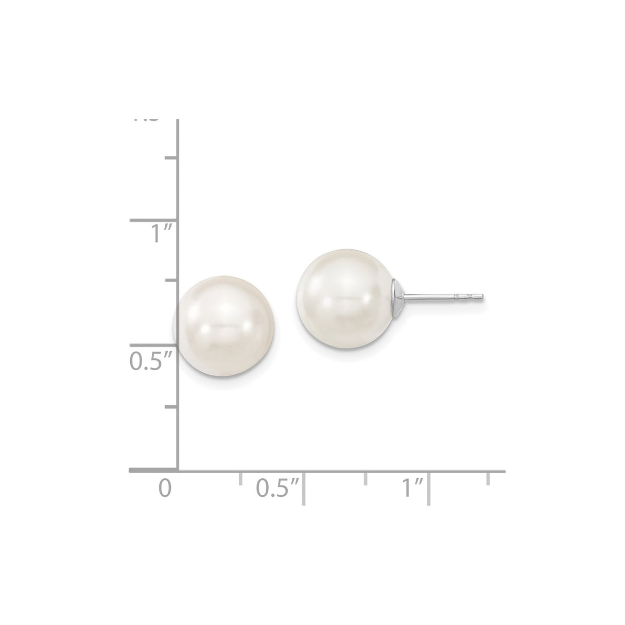 Sterling Silver Stud Earrings with Round White Shell Pearls, Classic Minimalist Design