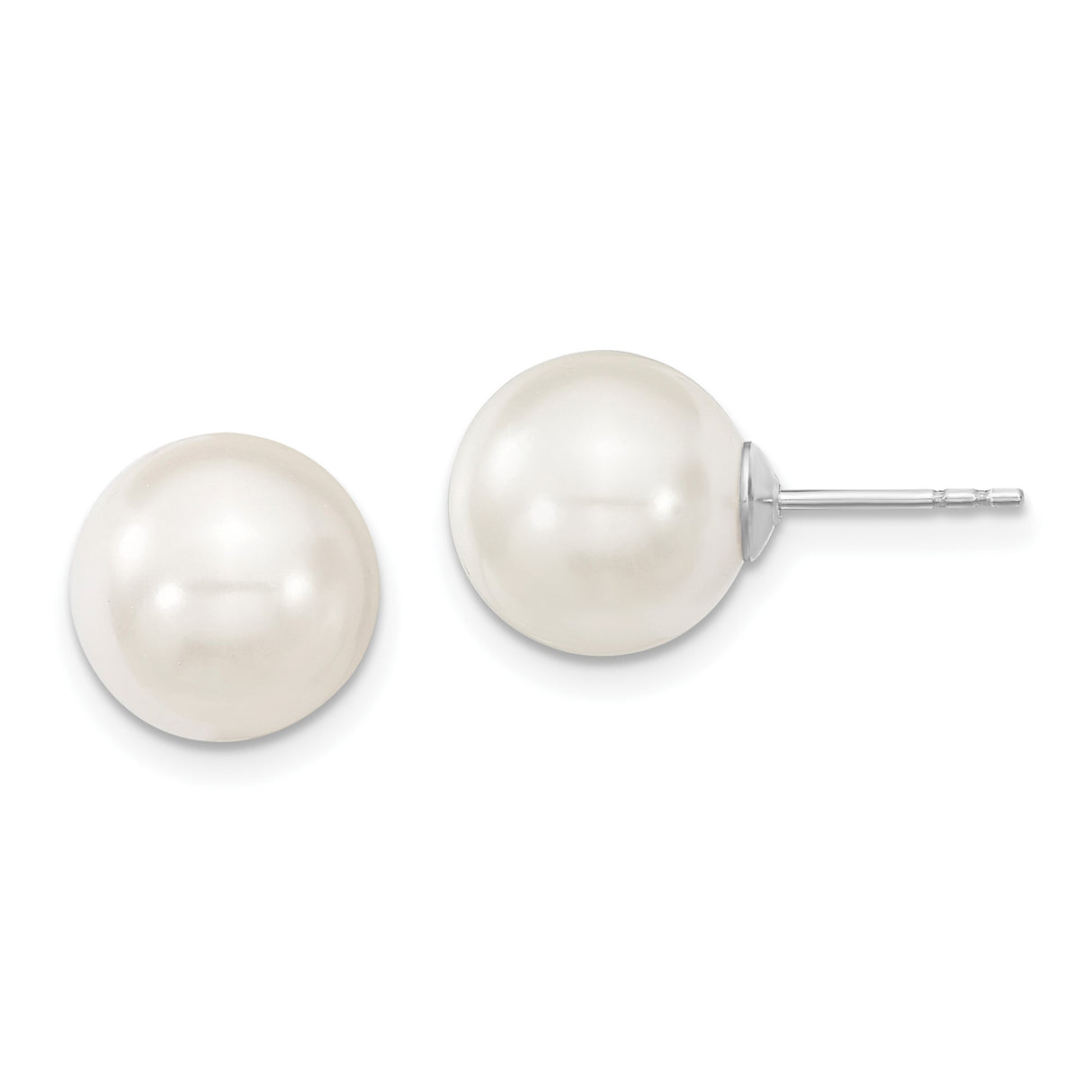Sterling Silver Stud Earrings with Round White Shell Pearls, Classic Minimalist Design