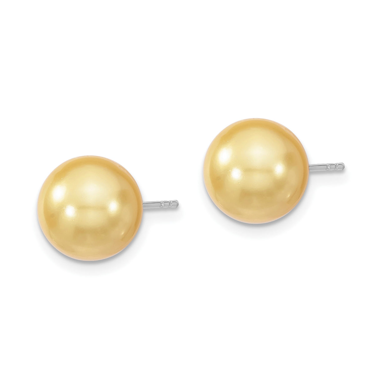 Sterling Silver Stud Earrings with Round Golden Shell Beads, Classic Gold Tone Style