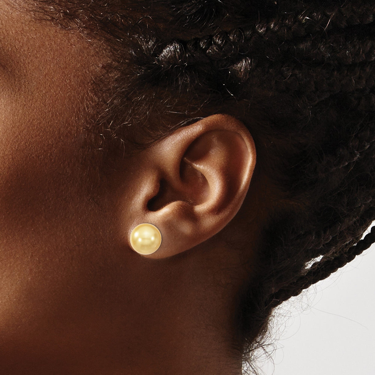 Sterling Silver Stud Earrings with Round Golden Shell Beads, Classic Gold Tone Style