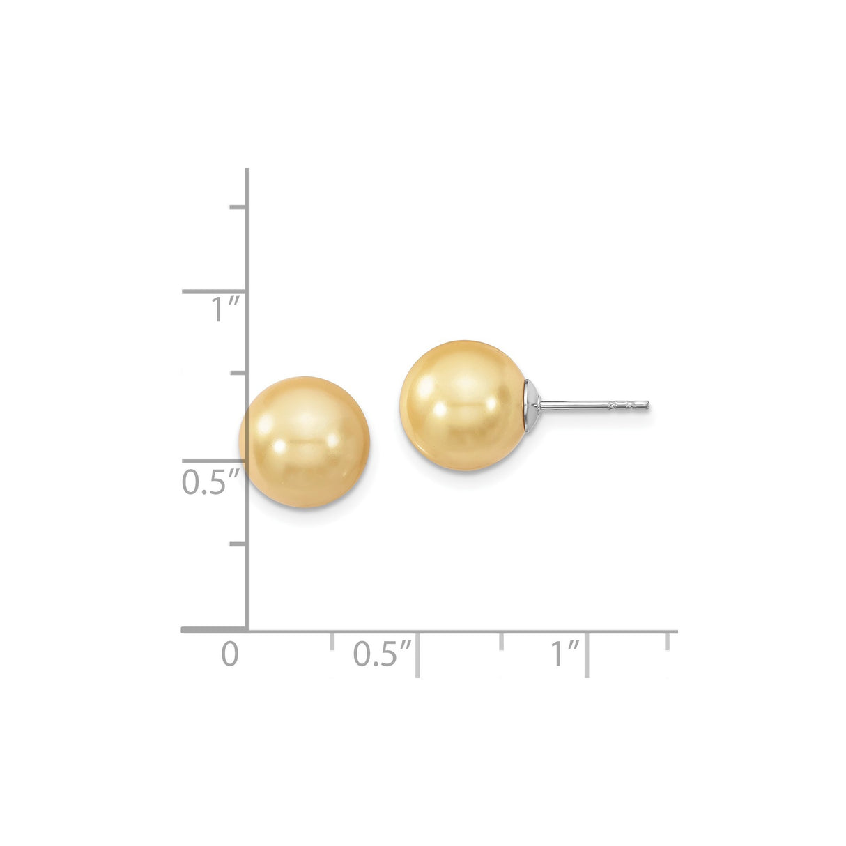 Sterling Silver Stud Earrings with Round Golden Shell Beads, Classic Gold Tone Style