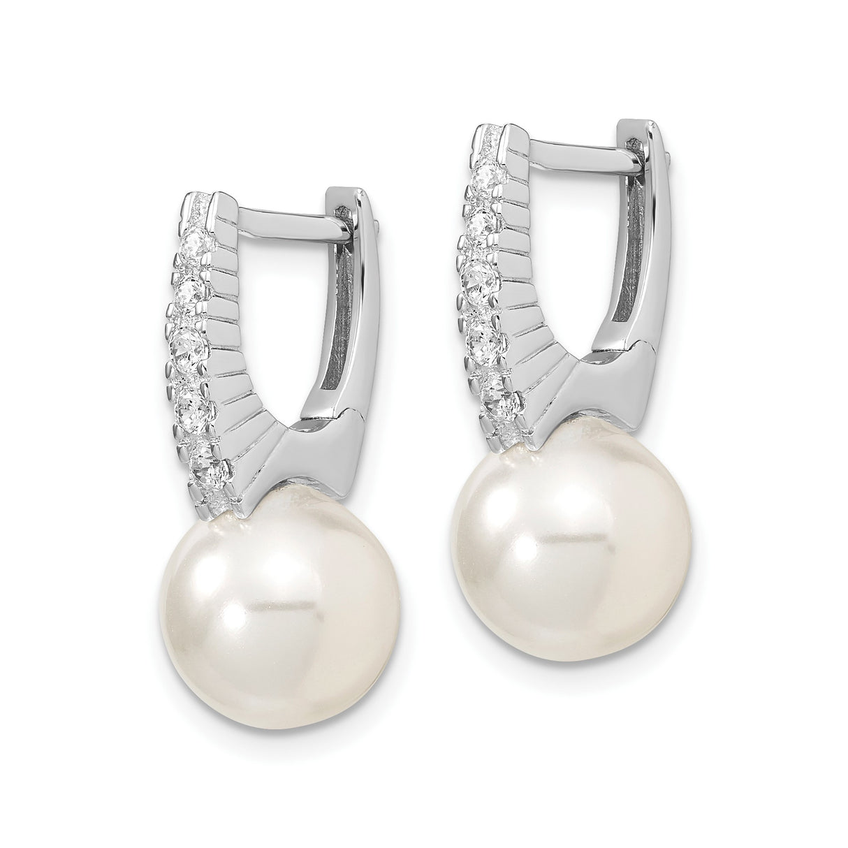 Sterling Silver Drop Earrings with White Pearls and Cubic Zirconia Accents