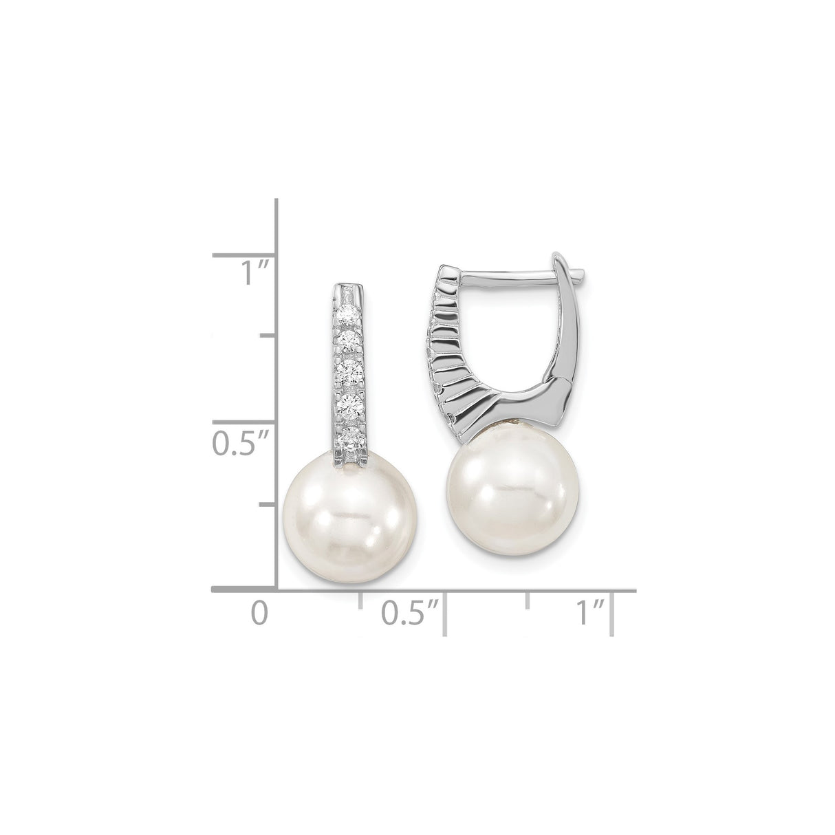 Sterling Silver Drop Earrings with White Pearls and Cubic Zirconia Accents