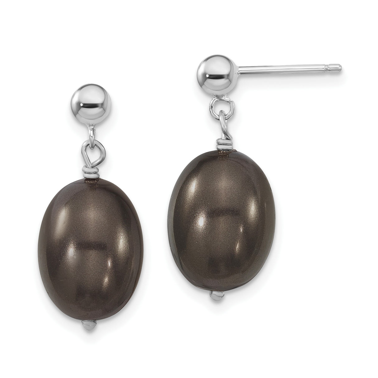 Sterling Silver Drop Earrings with Dark Brown Shell Beads, Lightweight Minimalist Design