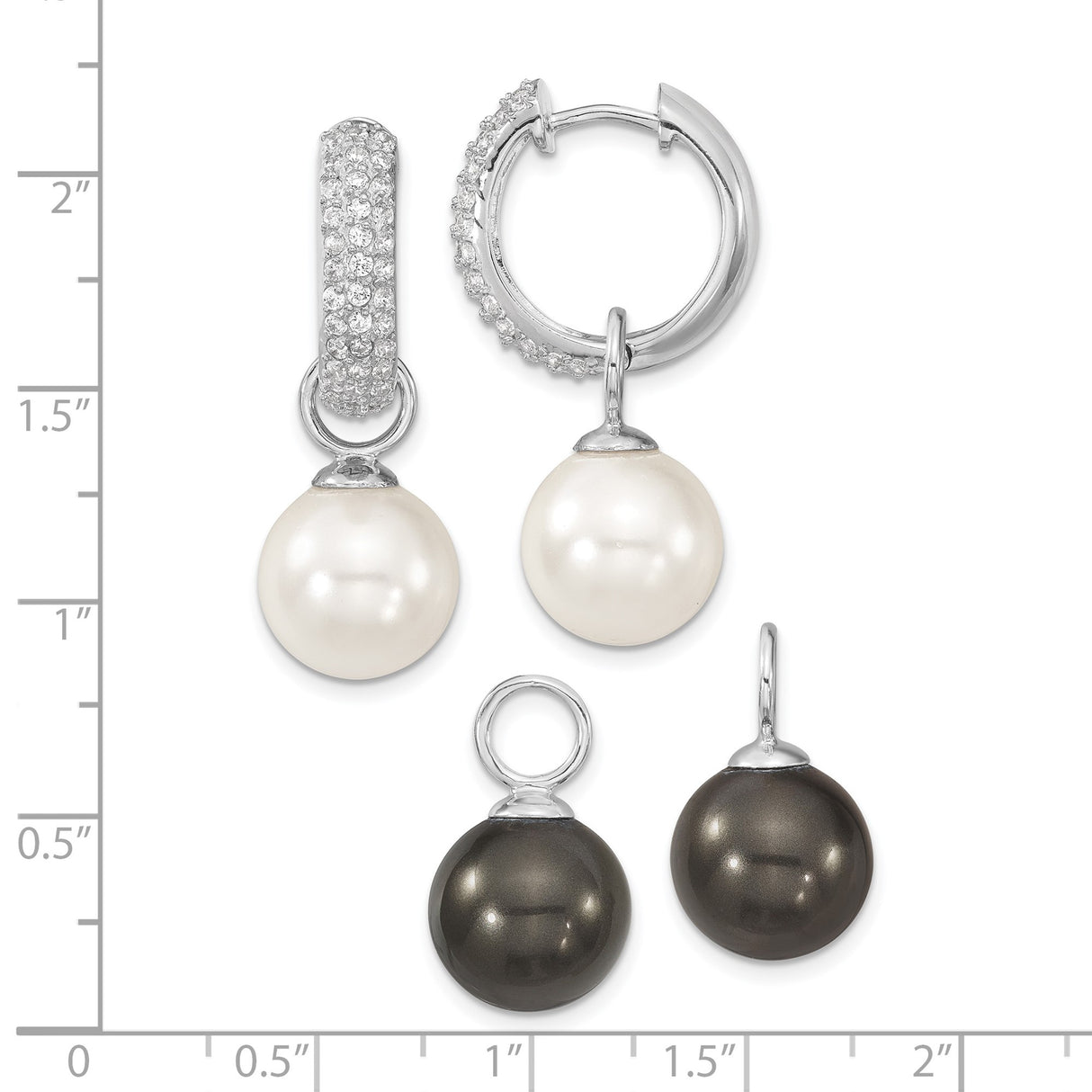 Sterling Silver Dangle Hoop Earrings with Cubic Zirconia and Shell Bead Charms