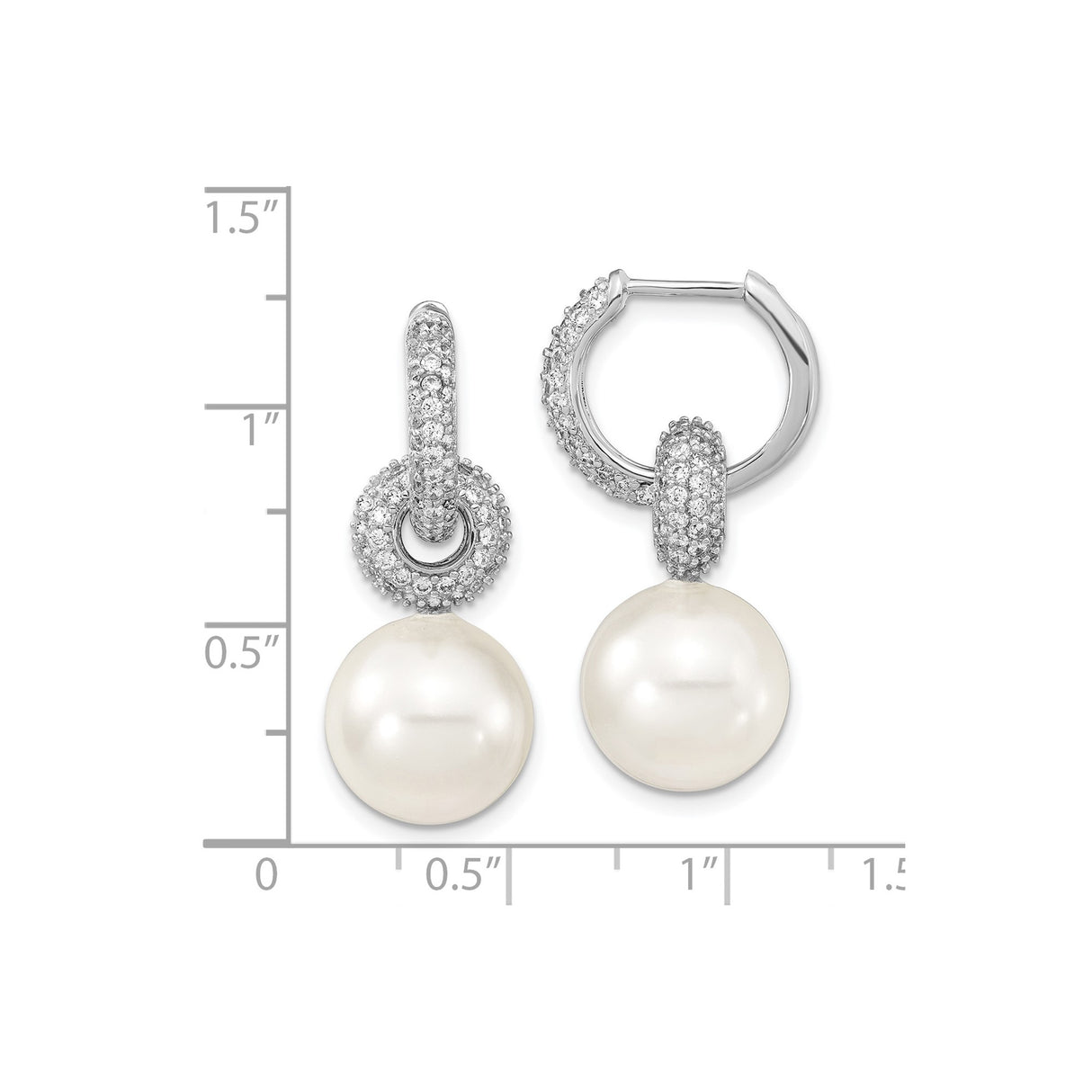Sterling Silver Drop Earrings with White Shell Pearls and Cubic Zirconia Accents