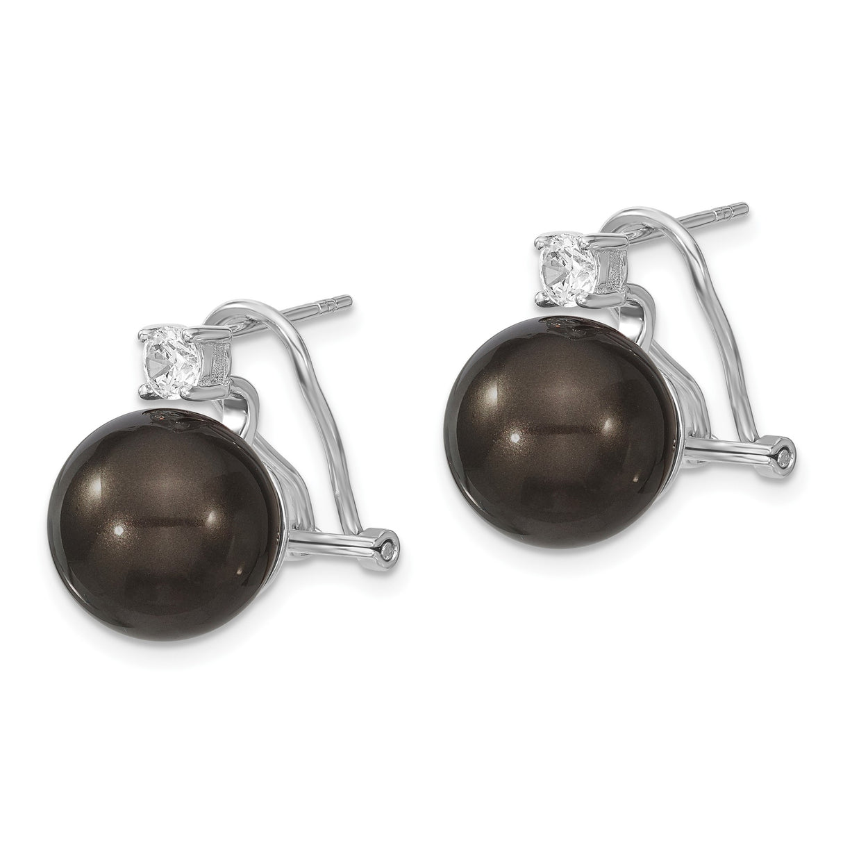 Sterling Silver Dangle Earrings with Black Pearls and Cubic Zirconia Accents, Drop Design