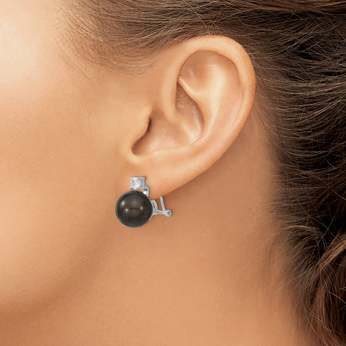 Sterling Silver Dangle Earrings with Black Pearls and Cubic Zirconia Accents, Drop Design