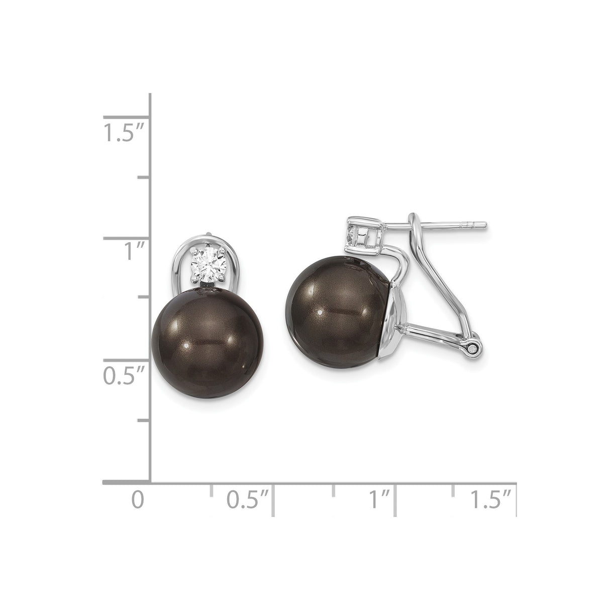 Sterling Silver Dangle Earrings with Black Pearls and Cubic Zirconia Accents, Drop Design
