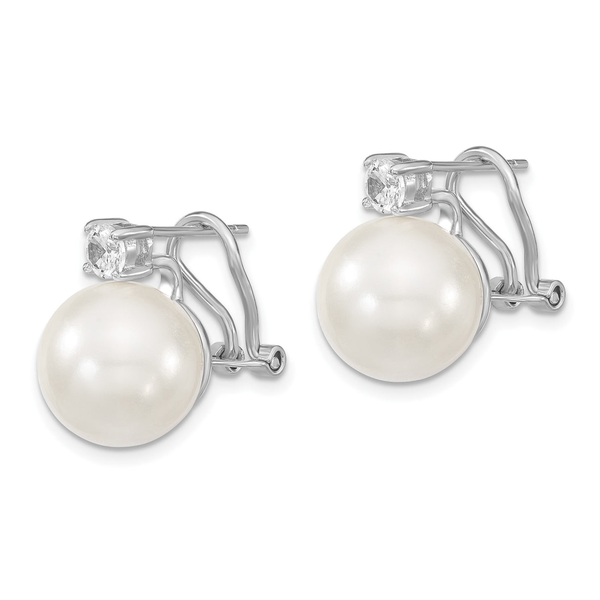 Sterling Silver Pearl Stud Earrings with Cubic Zirconia Accents, Classic Feminine Design