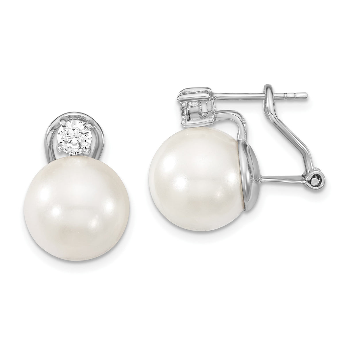 Sterling Silver Pearl Stud Earrings with Cubic Zirconia Accents, Classic Feminine Design