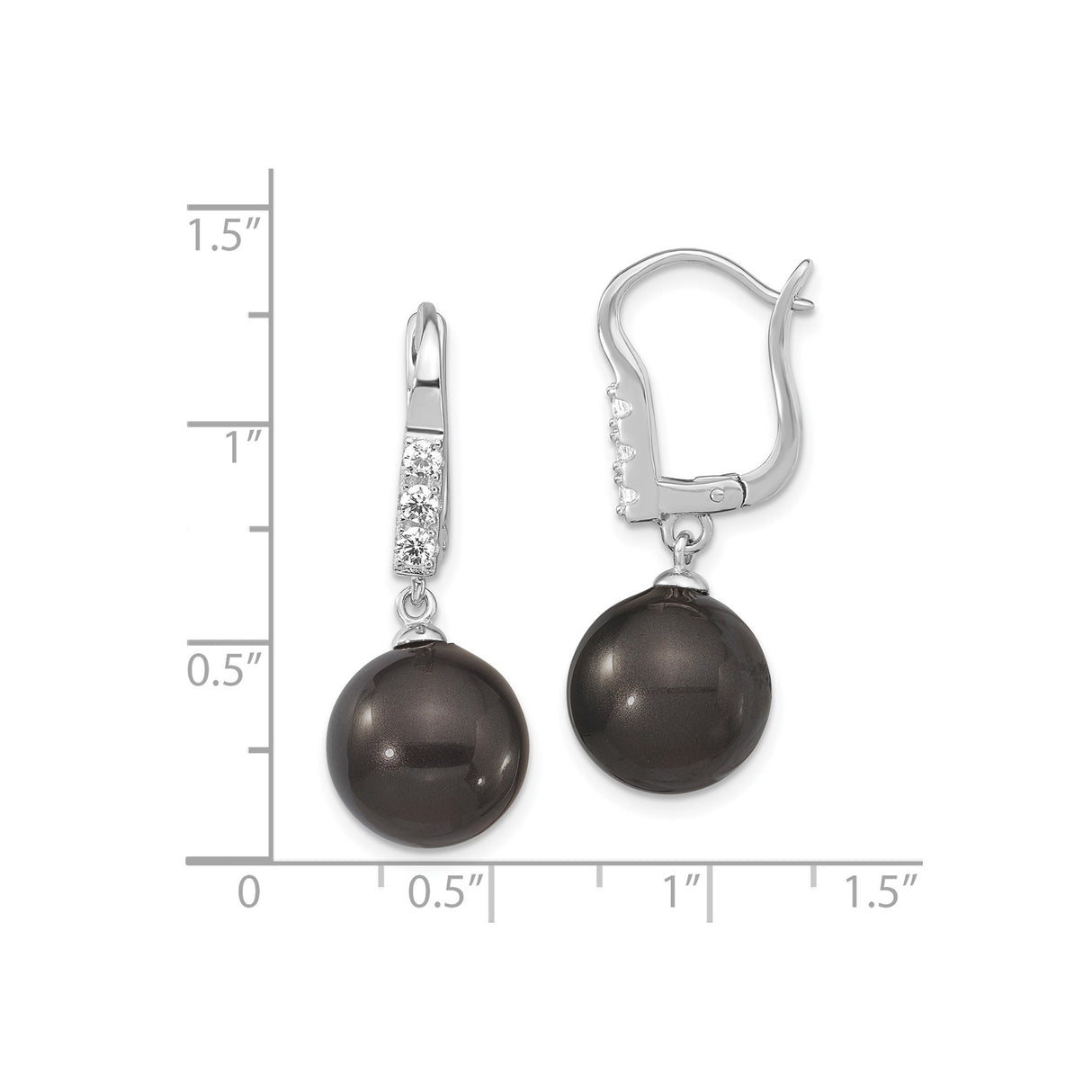 Sterling Silver Dangle Earrings with Black Simulated Pearls and Cubic Zirconia Leverbacks