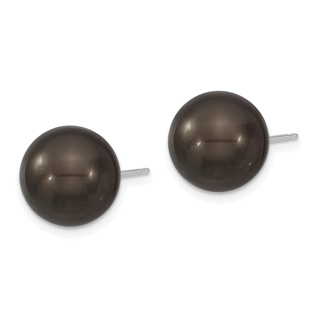Sterling Silver Stud Earrings with Large Round Shell Beads, Polished Dome Design