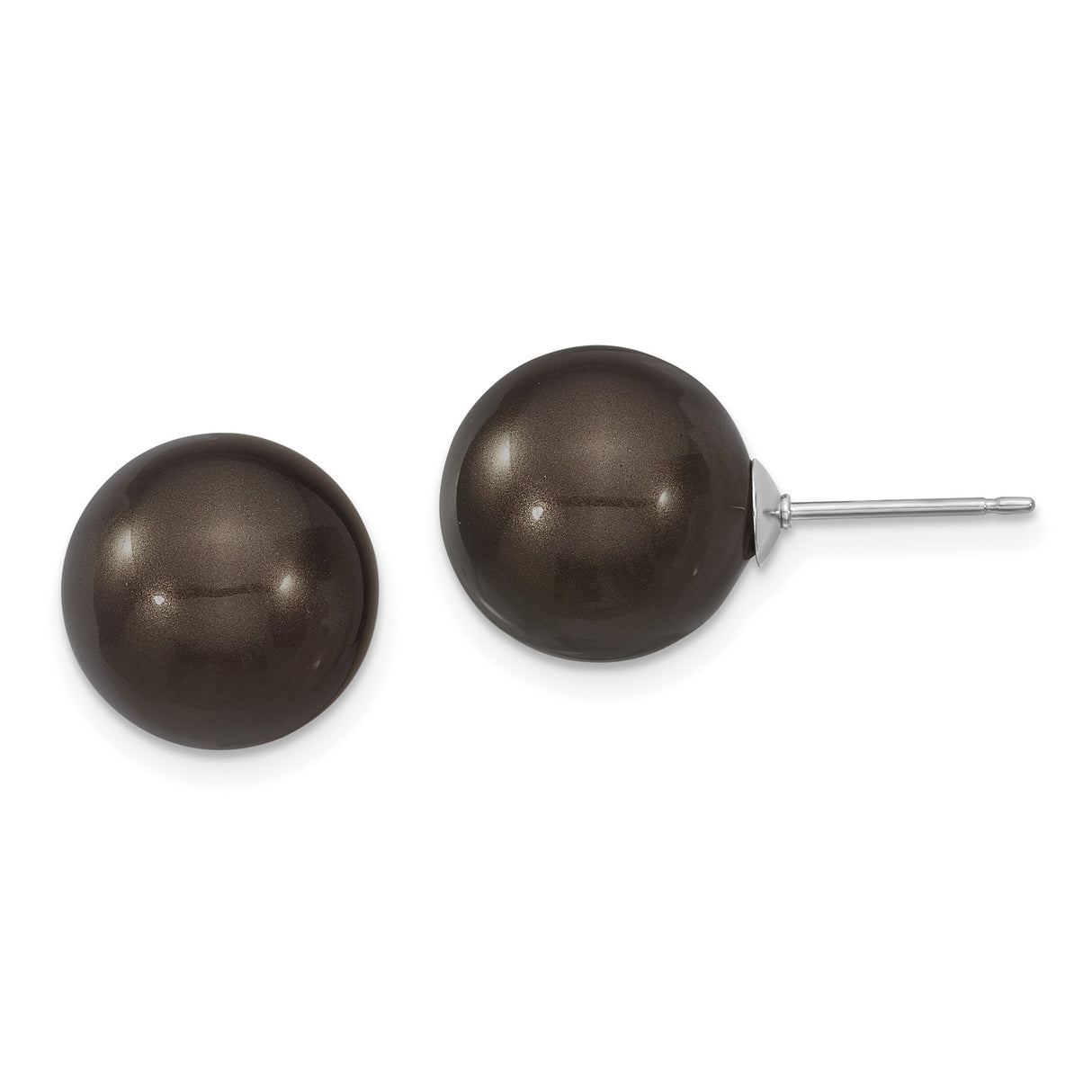Sterling Silver Stud Earrings with Large Round Shell Beads, Polished Dome Design
