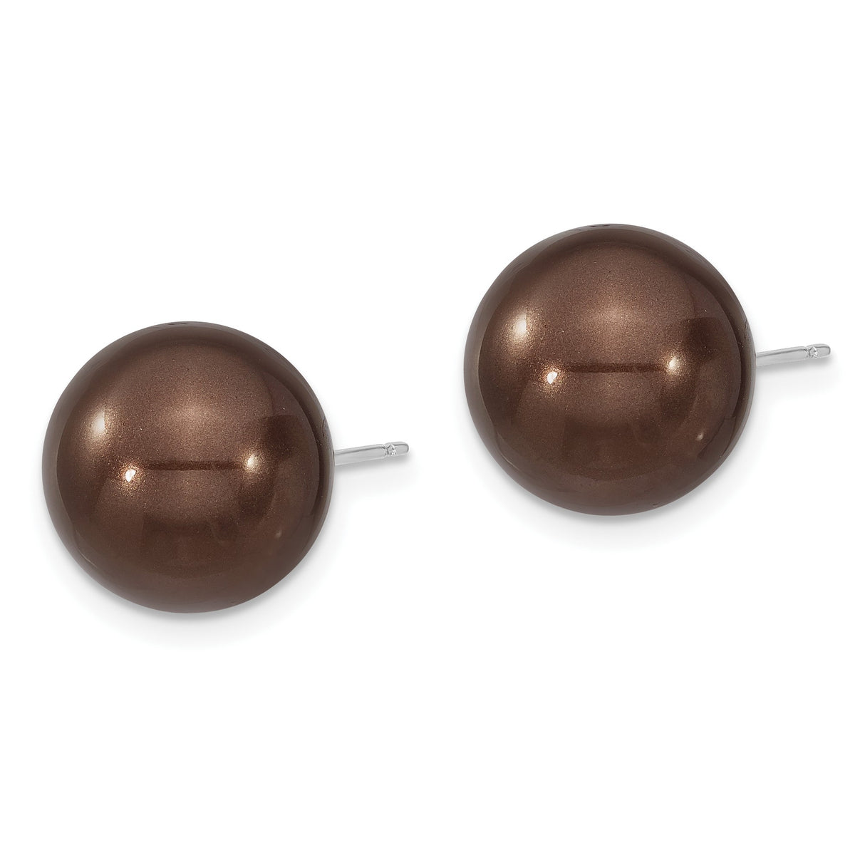 Sterling Silver Stud Earrings with Brown Shell Beads, High Polish Minimalist Design