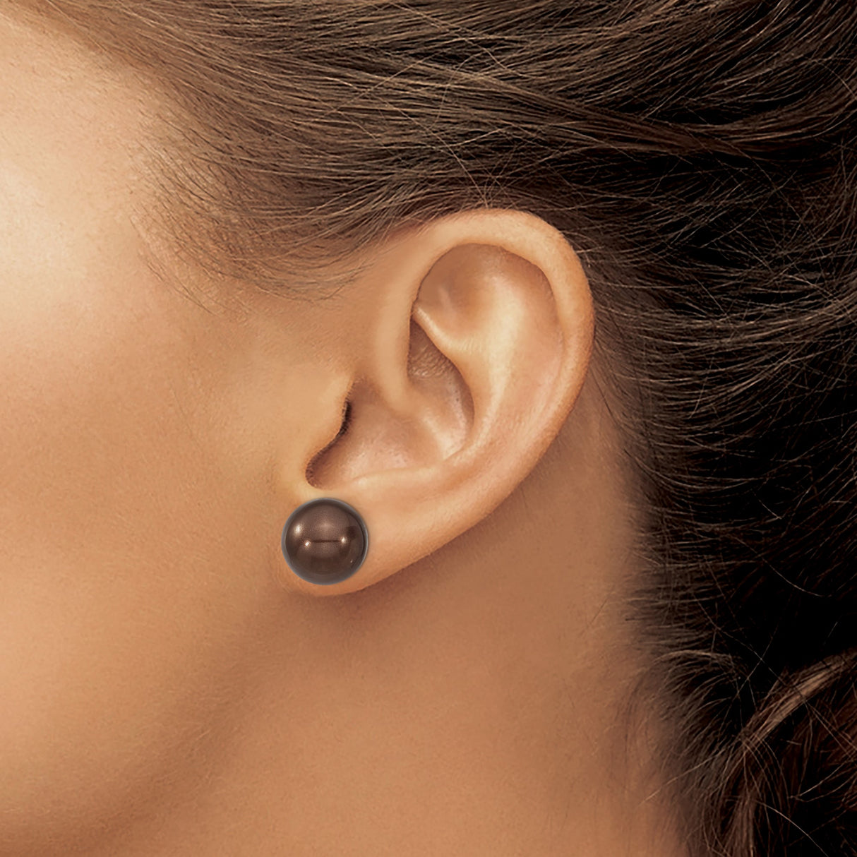 Sterling Silver Stud Earrings with Brown Shell Beads, High Polish Minimalist Design