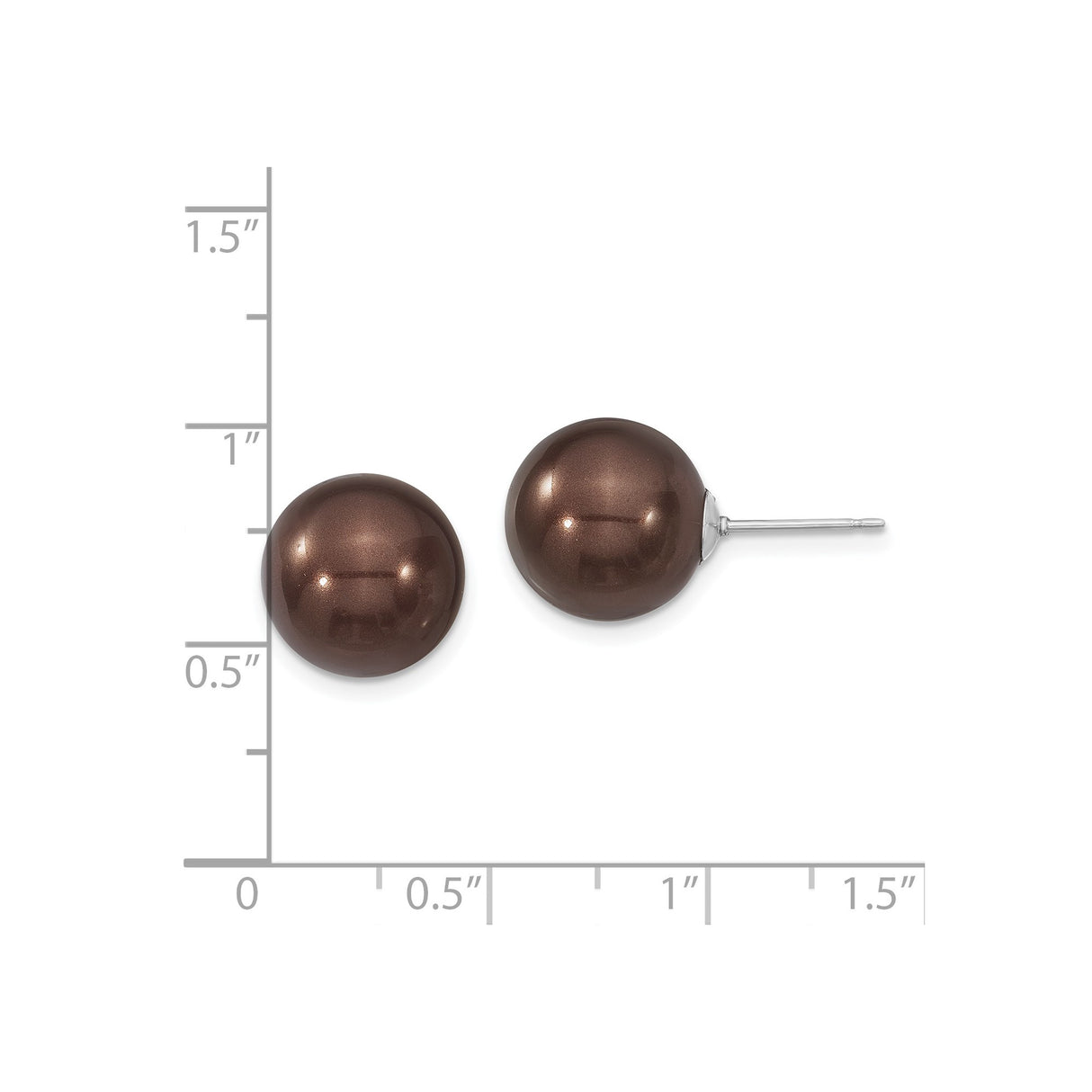 Sterling Silver Stud Earrings with Brown Shell Beads, High Polish Minimalist Design