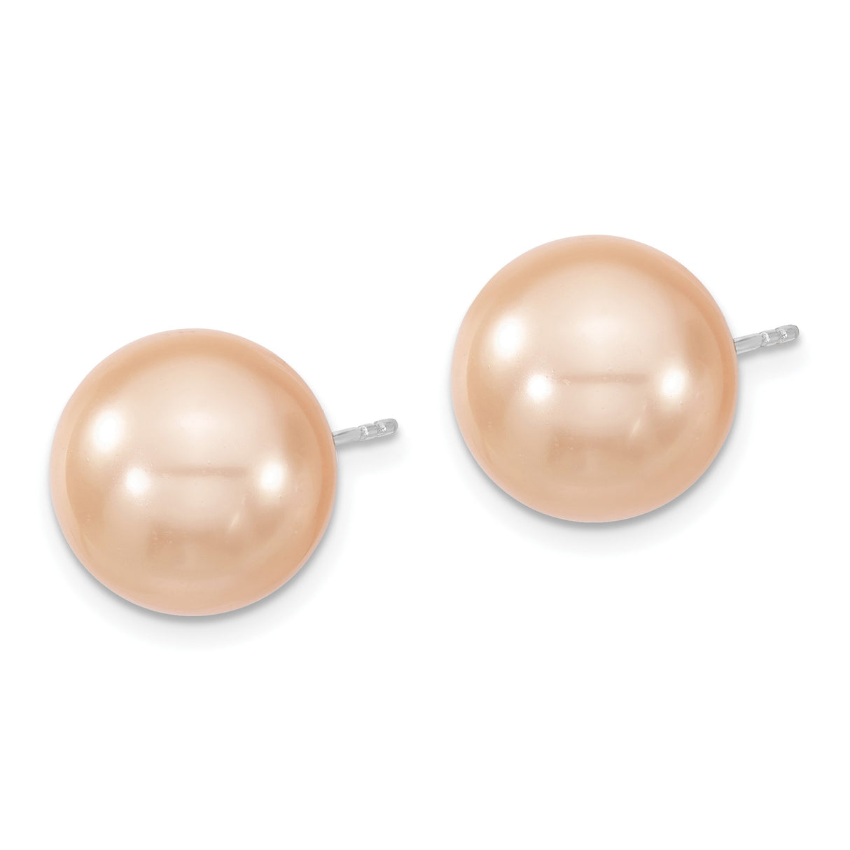 Sterling Silver Stud Earrings with Peach Imitation Shell Pearls, Classic Round Design for Women
