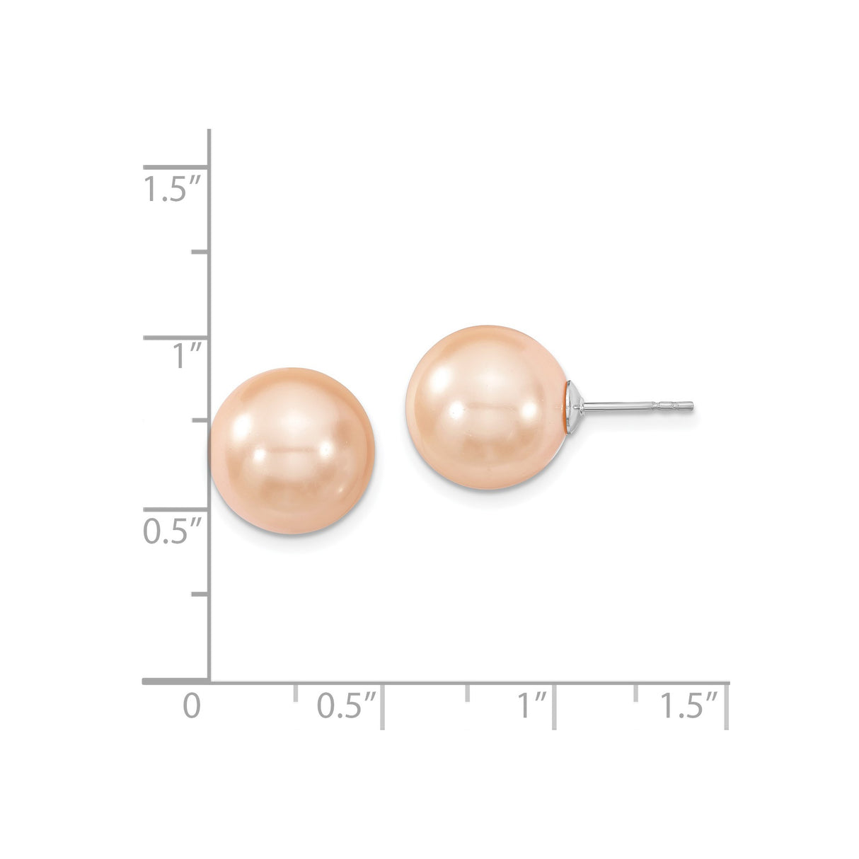 Sterling Silver Stud Earrings with Peach Imitation Shell Pearls, Classic Round Design for Women