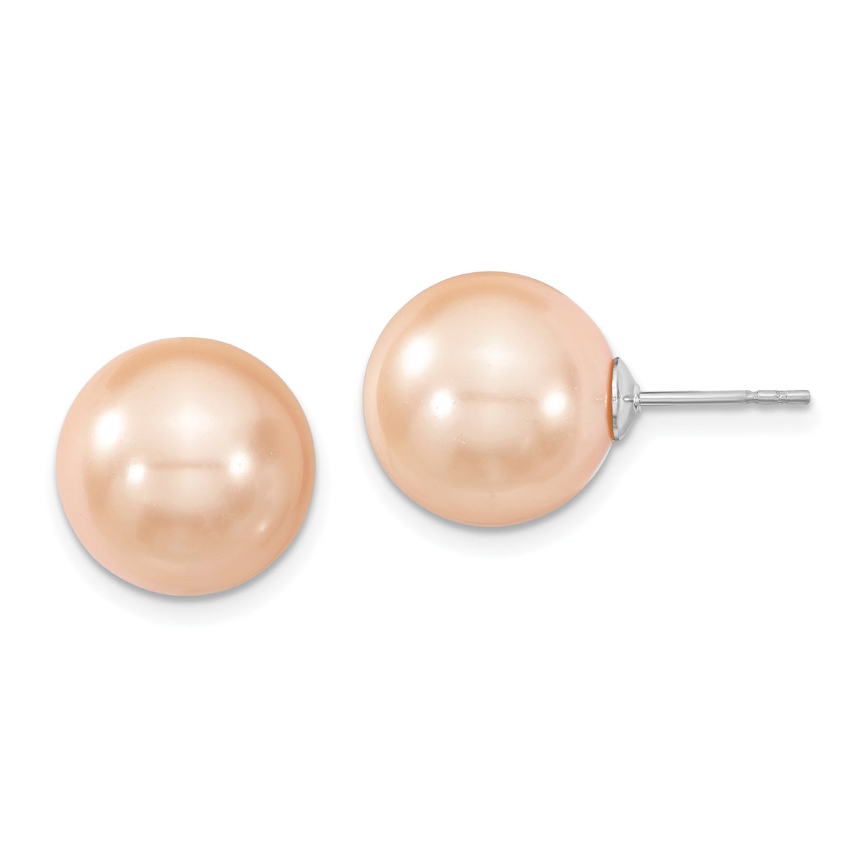 Sterling Silver Stud Earrings with Peach Imitation Shell Pearls, Classic Round Design for Women