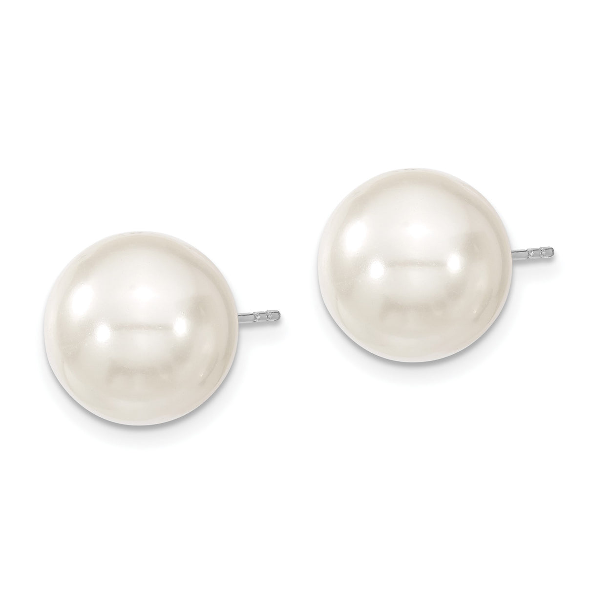 Sterling Silver Round White Shell Pearl Stud Earrings, Classic Minimalist Design for Women