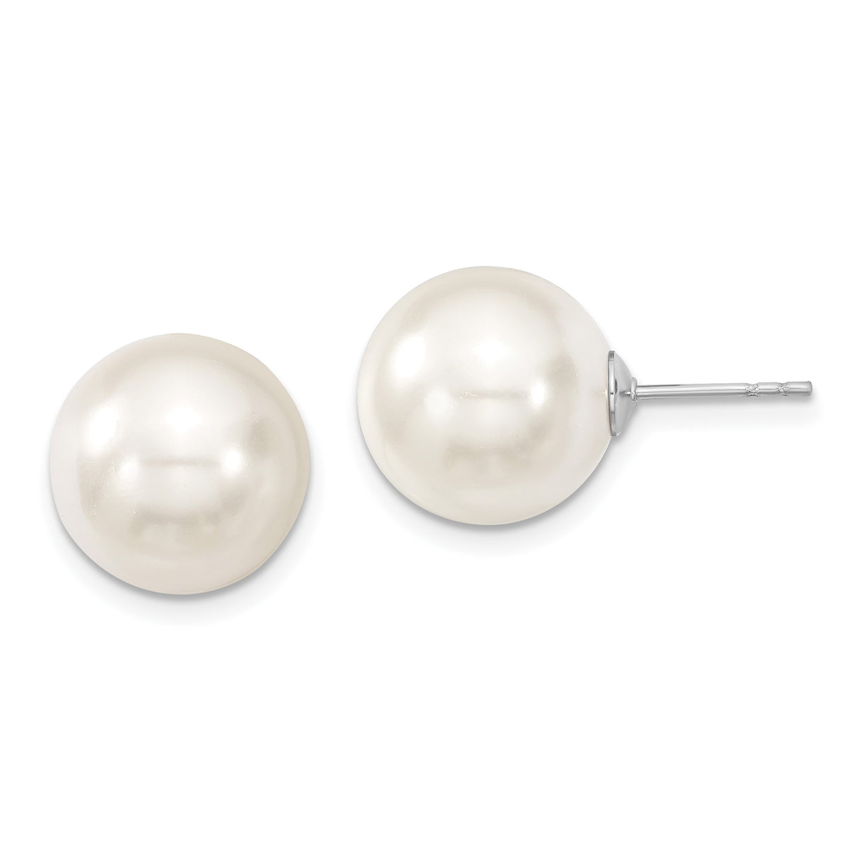 Sterling Silver Round White Shell Pearl Stud Earrings, Classic Minimalist Design for Women
