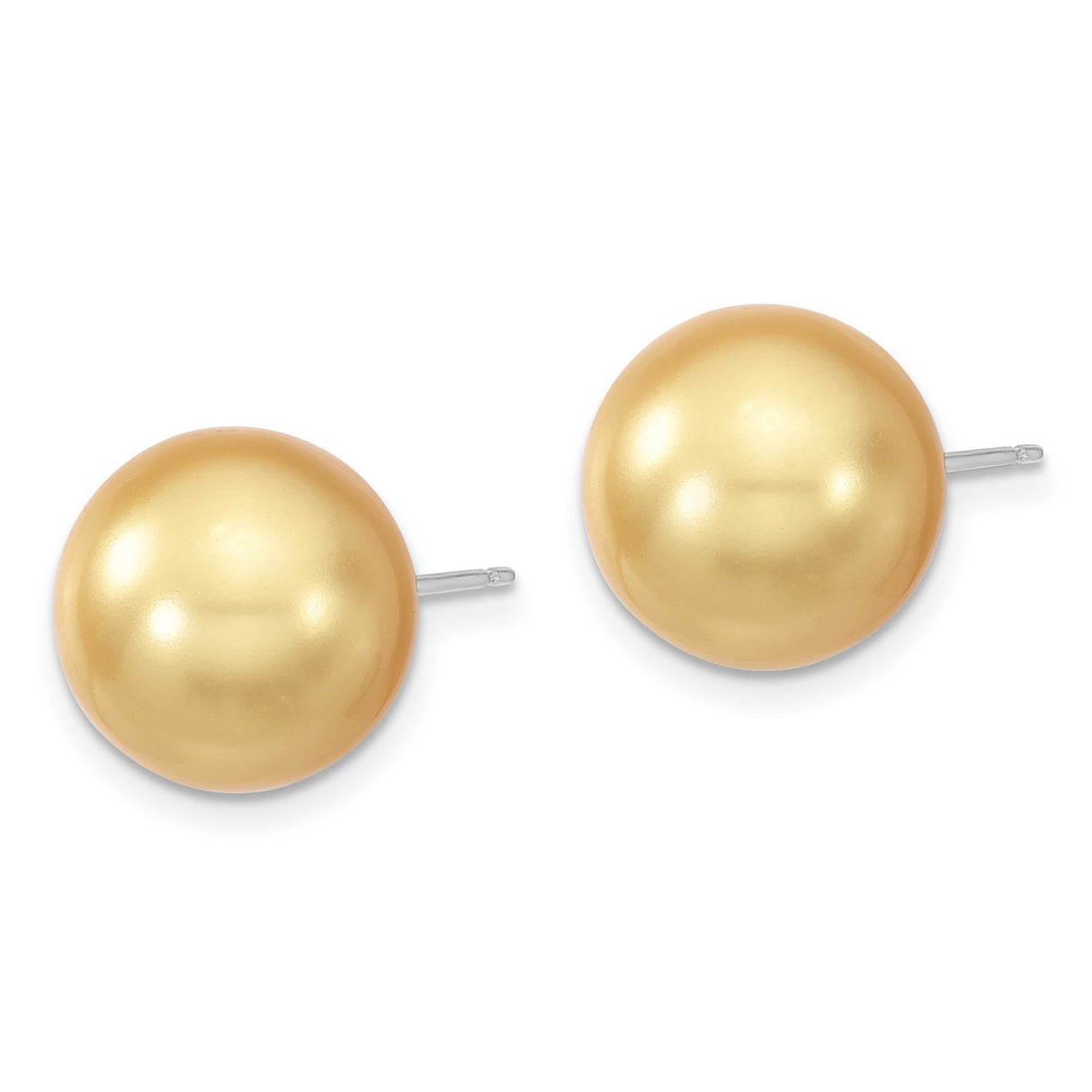 Sterling Silver Stud Earrings with Round Golden Shell Pearls, Classic Lightweight Design for Women