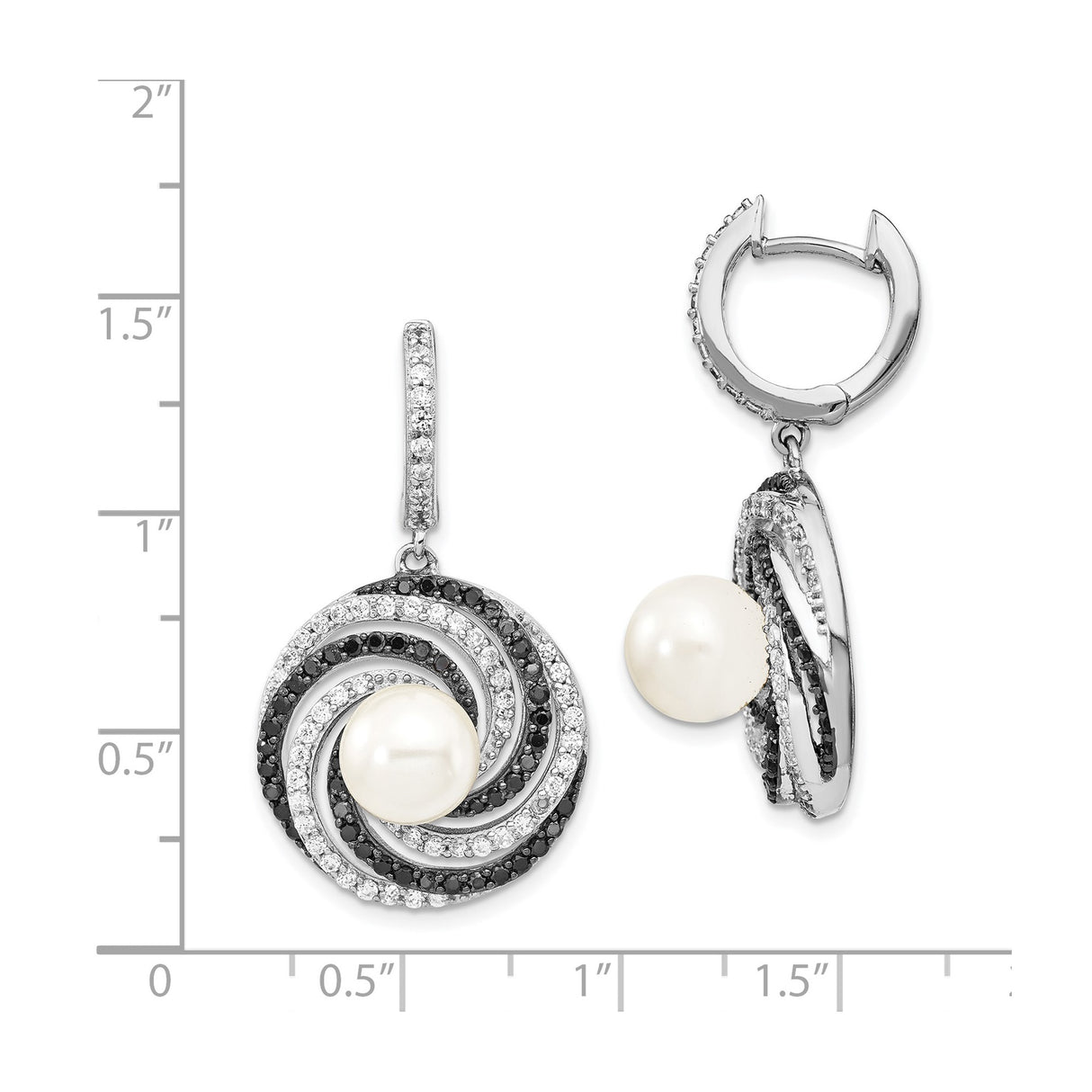 Sterling Silver Drop Earrings with Shell Center and Cubic Zirconia, Swirl Design, Bridal Jewelry