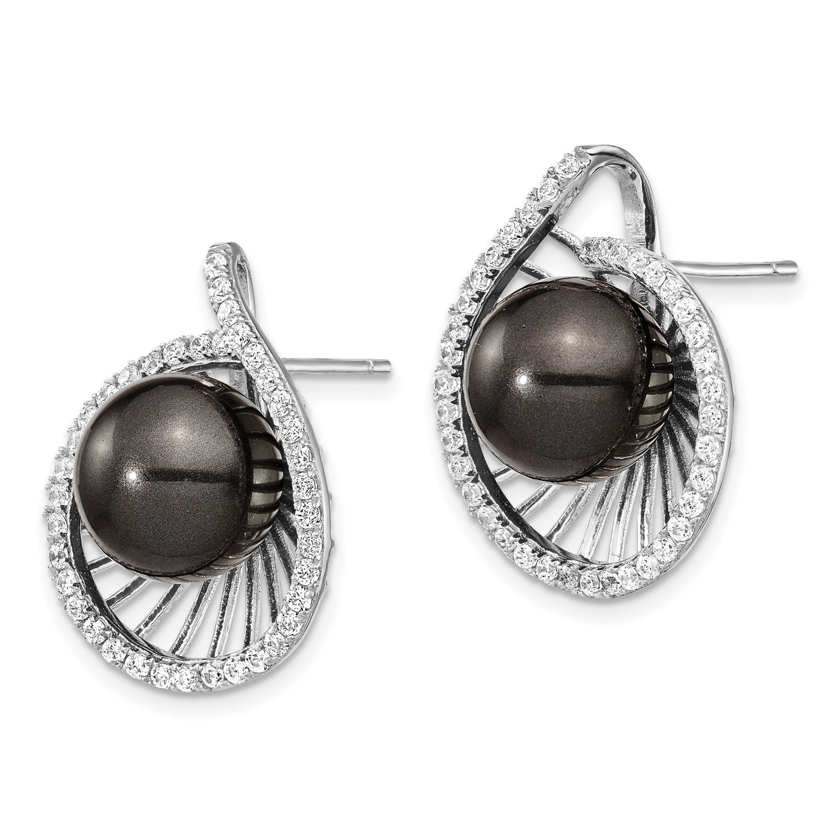 Sterling Silver Spiral Stud Earrings with Shell and Cubic Zirconia Accent