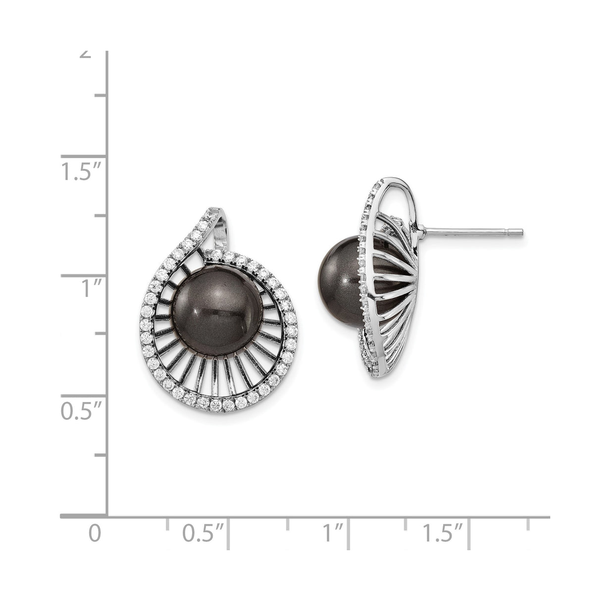 Sterling Silver Spiral Stud Earrings with Shell and Cubic Zirconia Accent