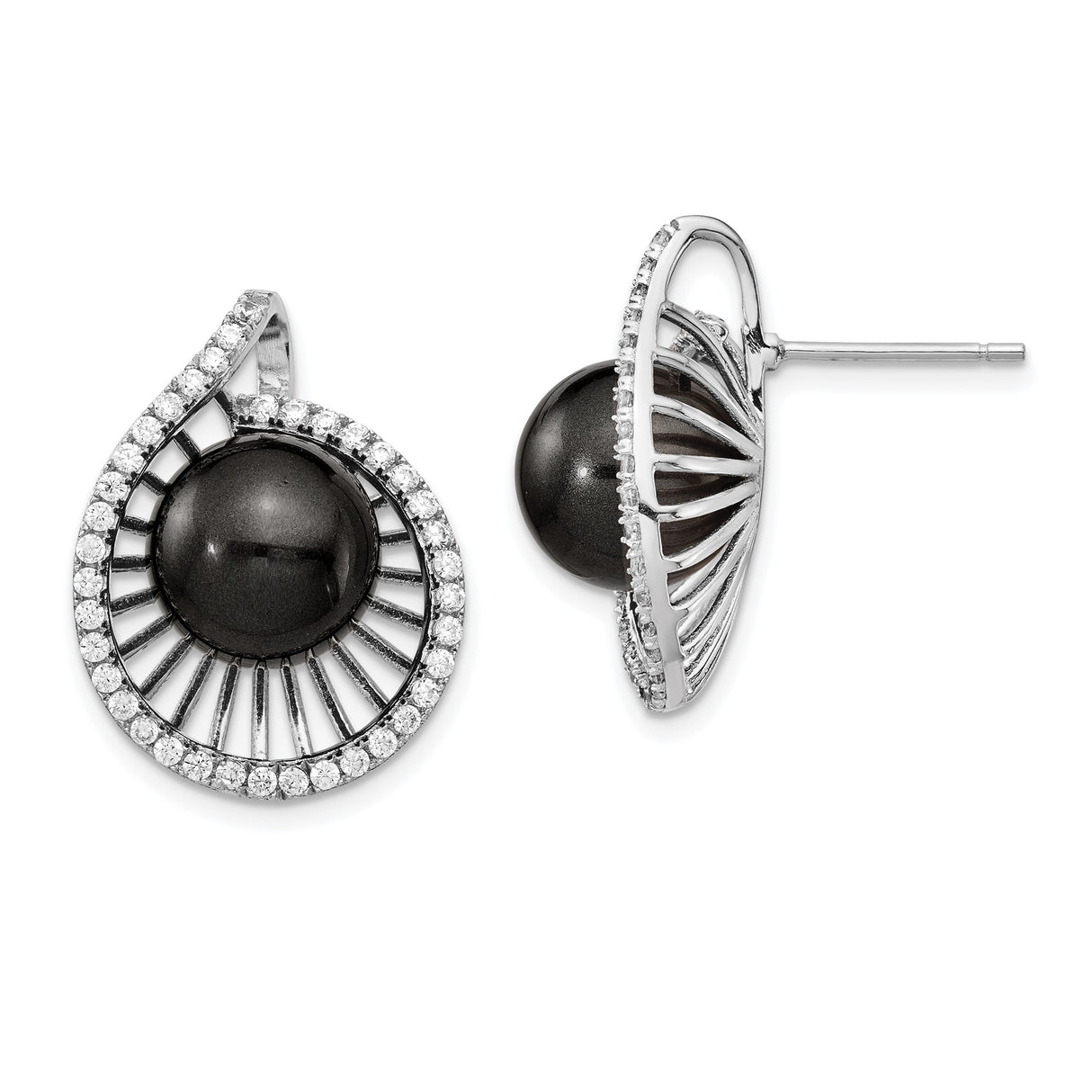 Sterling Silver Spiral Stud Earrings with Shell and Cubic Zirconia Accent