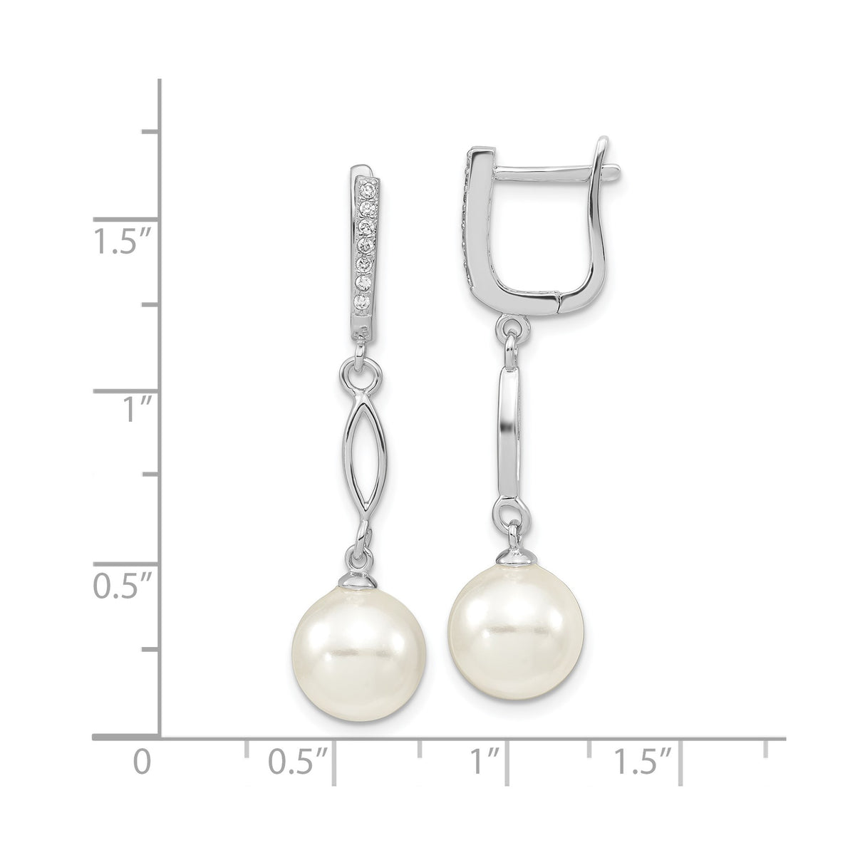 Sterling Silver Dangle Earrings with White Pearls and Cubic Zirconia, Marquise Drop Design