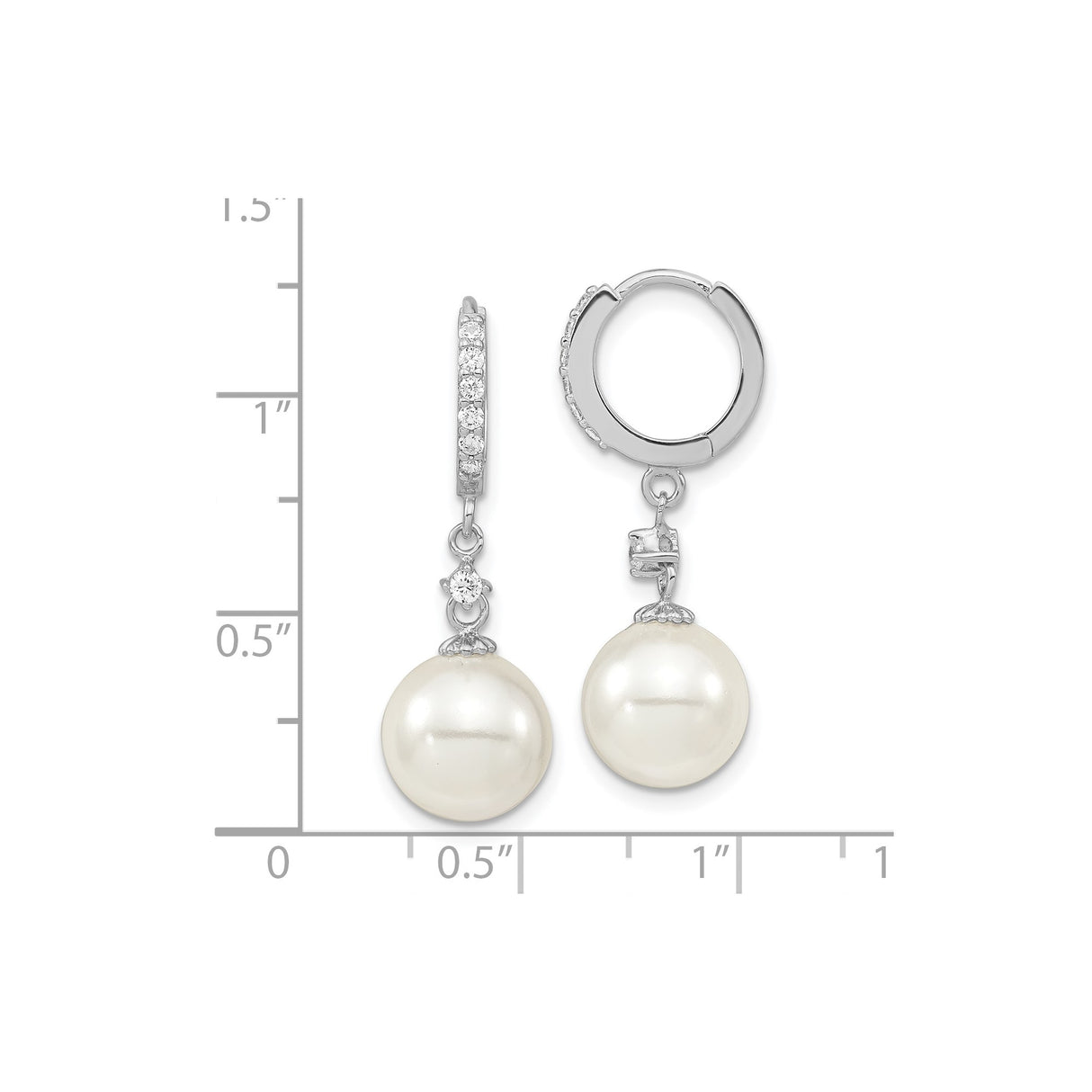 Sterling Silver Drop Earrings with White Shell Pearls and Cubic Zirconia Accents