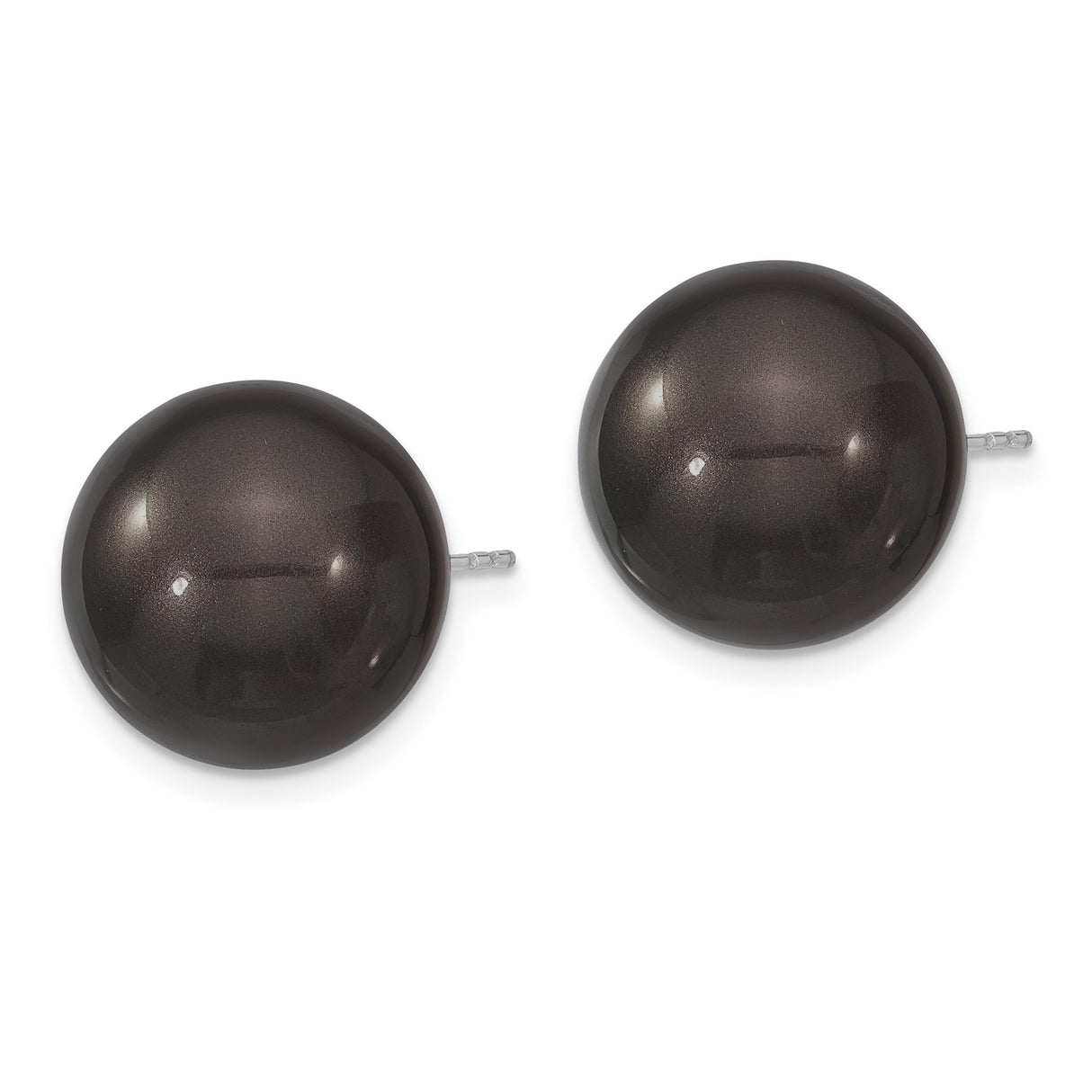 Sterling Silver Stud Earrings with Black Shell Beads, Minimalist Round Design