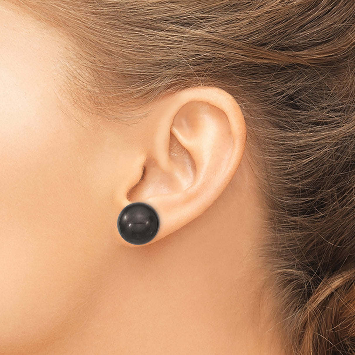 Sterling Silver Stud Earrings with Black Shell Beads, Minimalist Round Design
