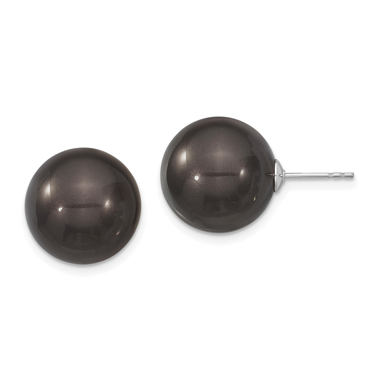Sterling Silver Stud Earrings with Black Shell Beads, Minimalist Round Design