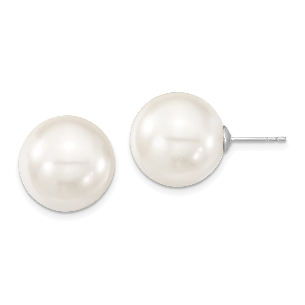 Sterling Silver Stud Earrings with White Shell Pearls, Classic Timeless Style for Women