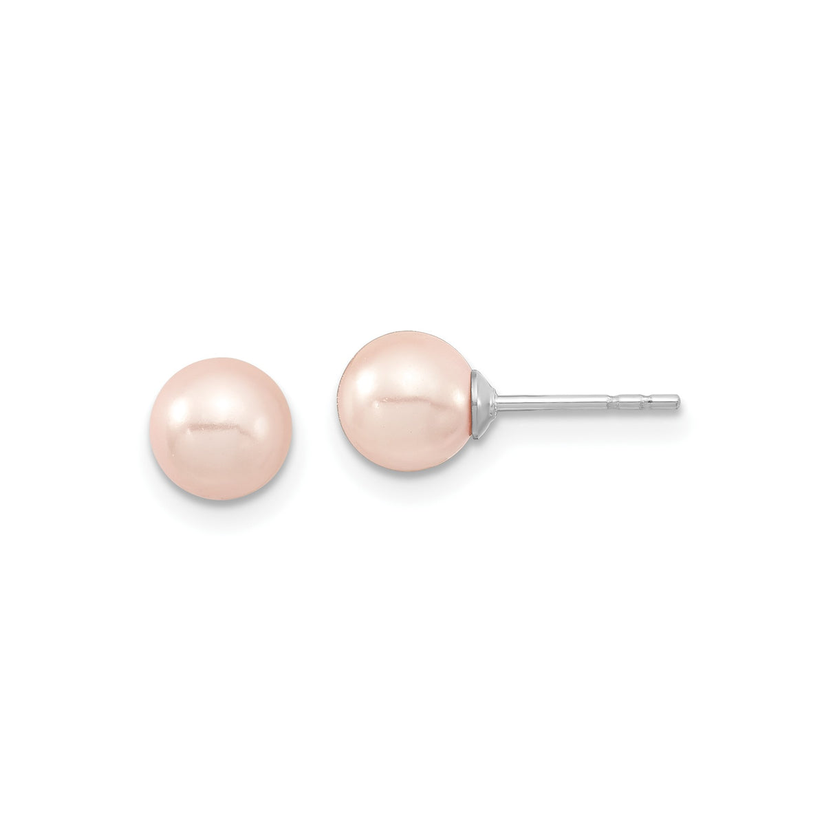 Sterling Silver Stud Earrings with Pink Shell Pearls, Minimalist Round Design for Women