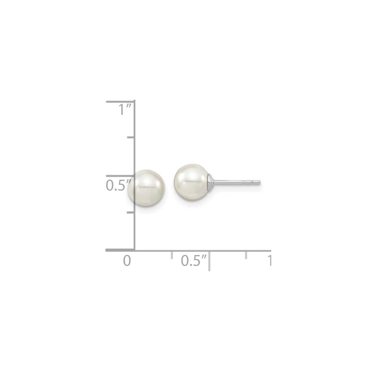 Sterling Silver Stud Earrings with Round White Shell Pearls, Minimalist Classic Design for Women