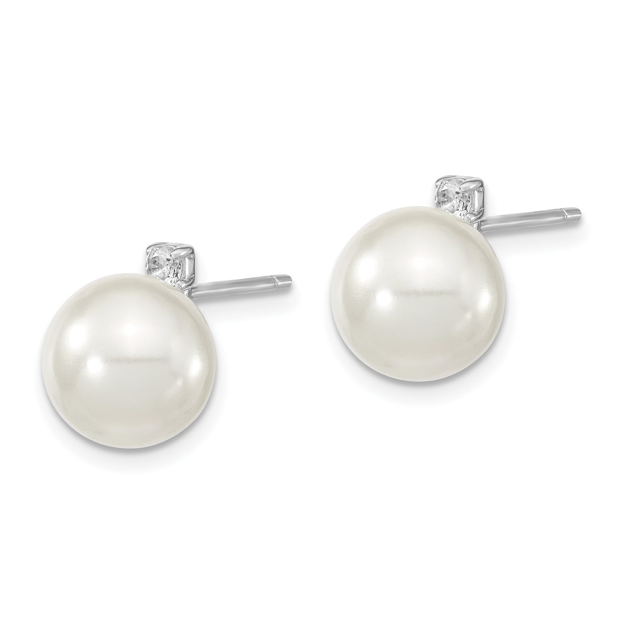 Sterling Silver Pearl Stud Earrings with Cubic Zirconia Accents, Classic Bridal Jewelry