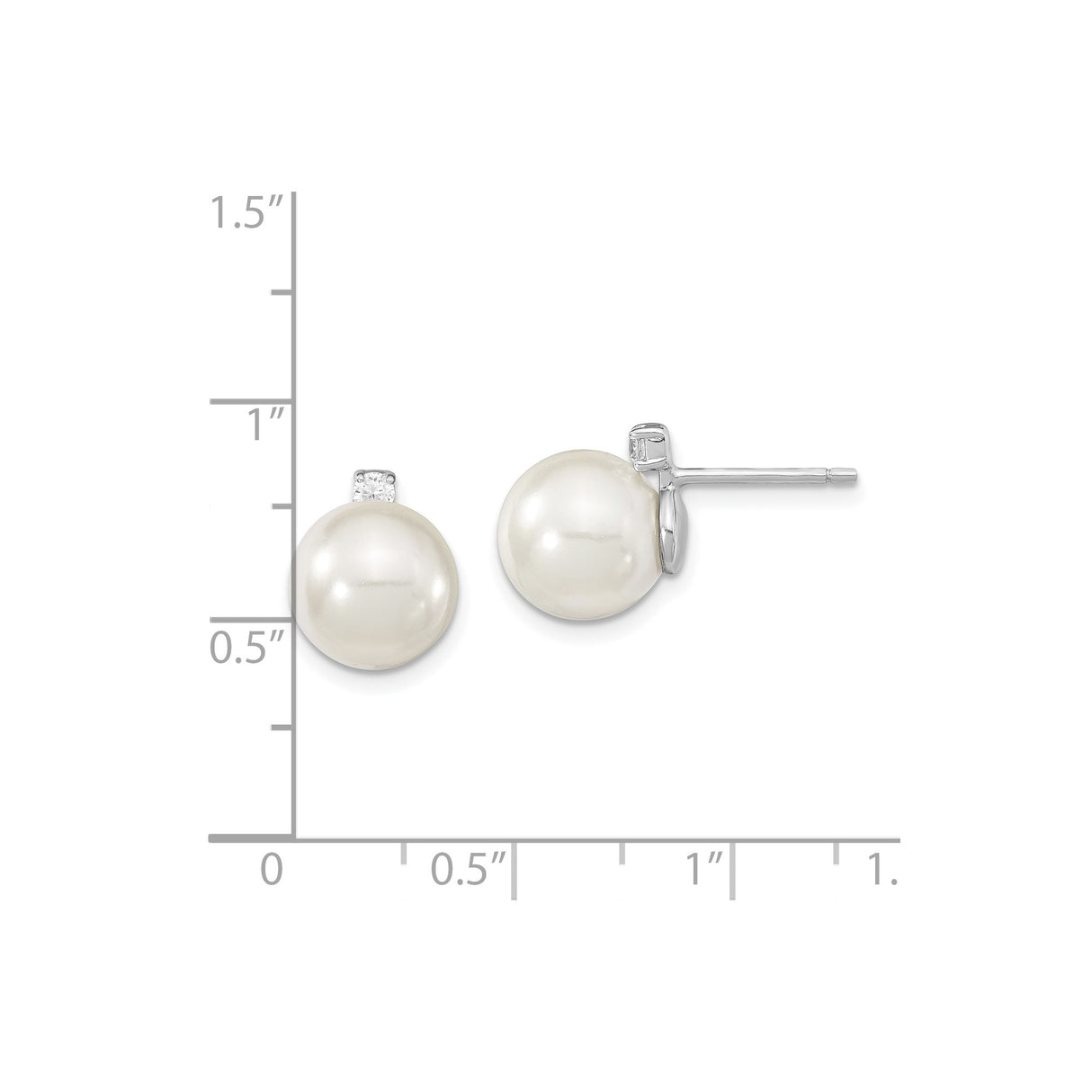 Sterling Silver Pearl Stud Earrings with Cubic Zirconia Accents, Classic Bridal Jewelry