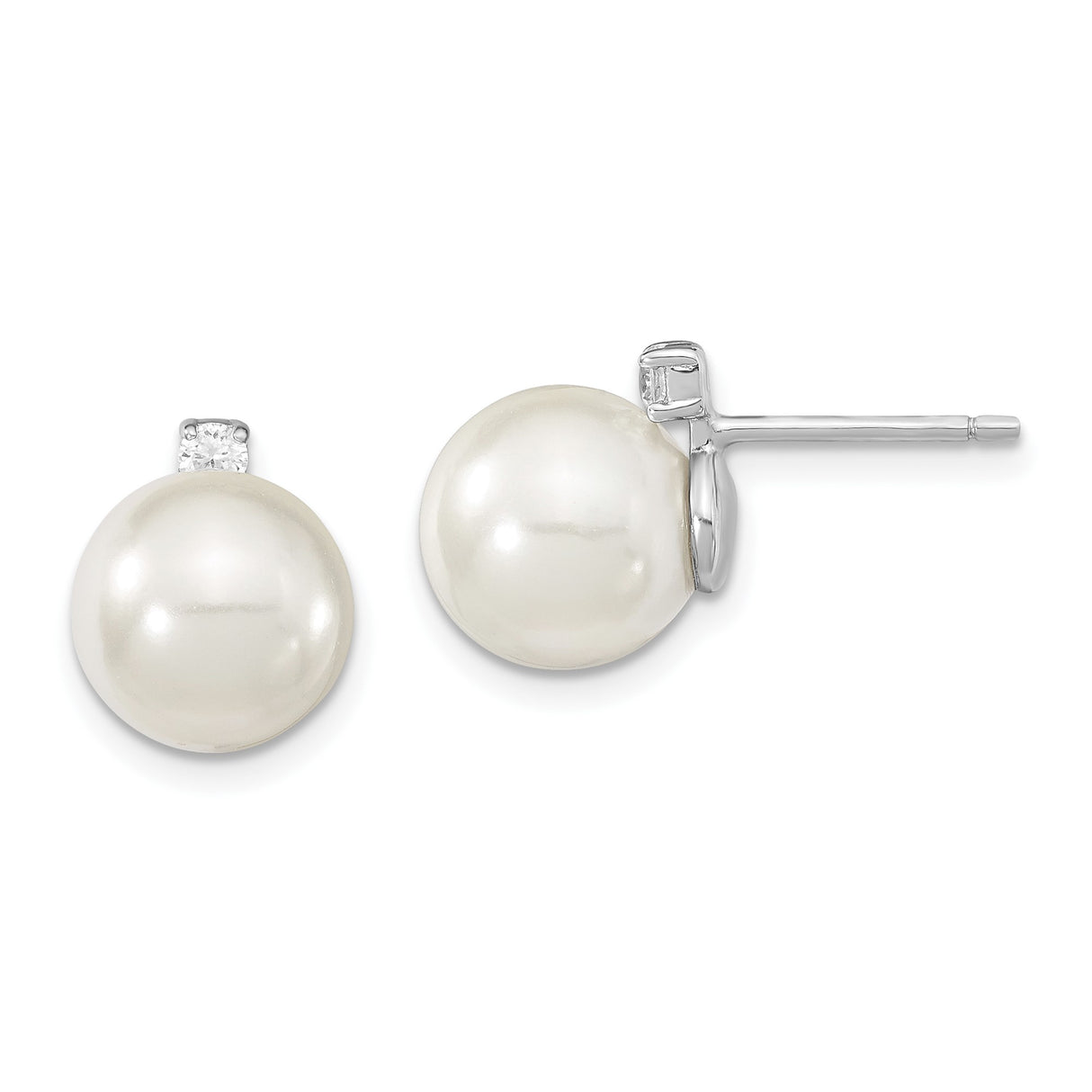 Sterling Silver Pearl Stud Earrings with Cubic Zirconia Accents, Classic Bridal Jewelry