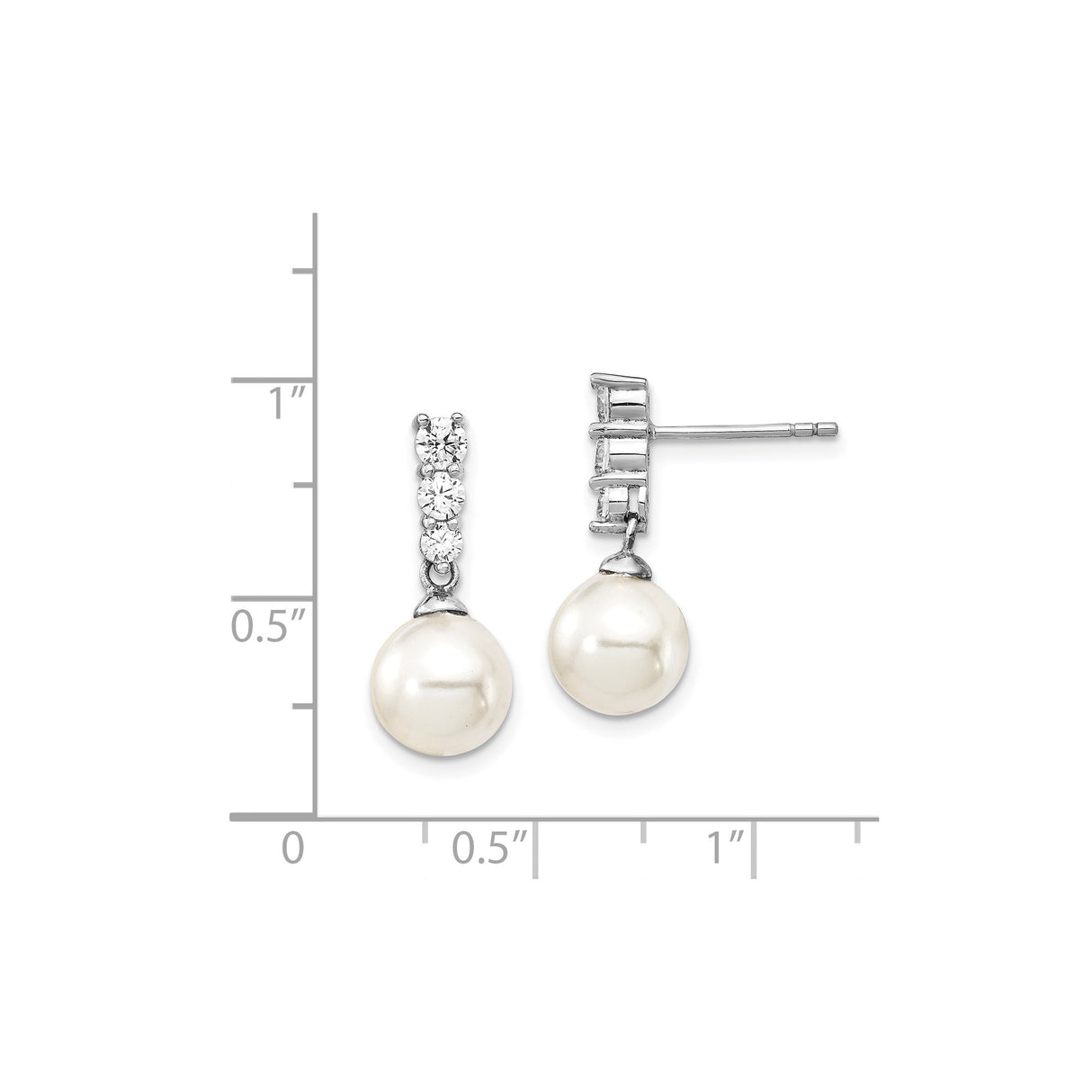 Sterling Silver Dangle Earrings with White Pearl Drop and Cubic Zirconia Accents