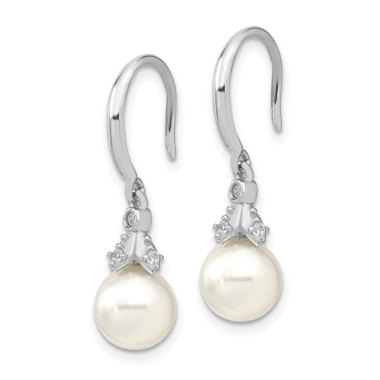 Sterling Silver Drop Earrings with White Shell Pearls and Cubic Zirconia Accents